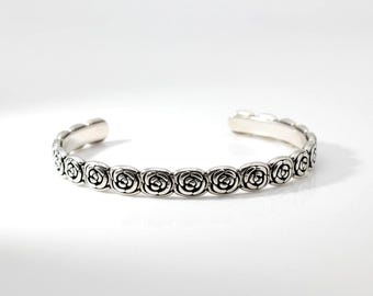 Bracelet argent 925 femme et homme – Bracelet rigide fleurs ciselées – Bijou très grande qualité, argent inspiration kabyle – bohème chic