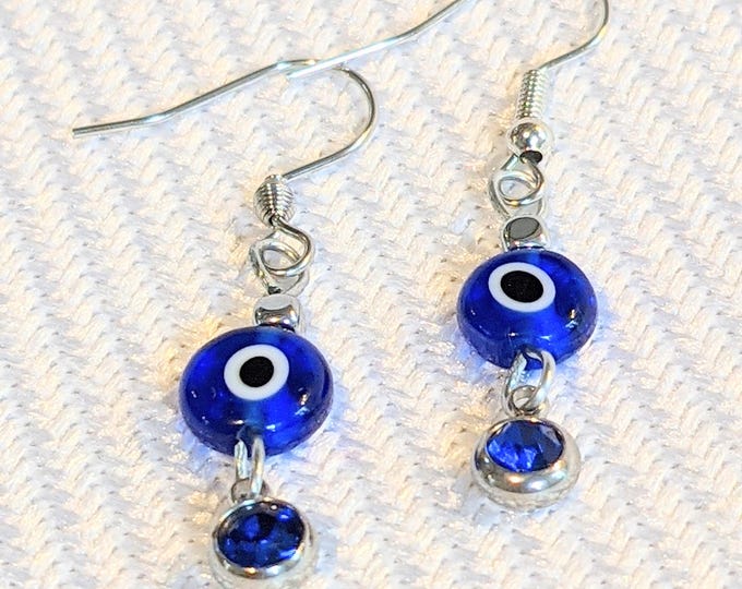 Boucles d'oreilles perles en verre oeil protecteur et perles de naissance femme - boucles d'oreilles acier inoxydable- minimalistes