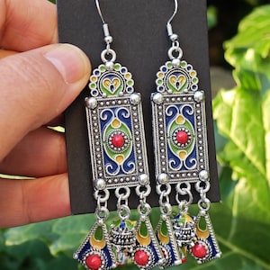 Pendientes cabilas de metal esmaltado y bañado en plata – Amazigh, Bereber – Bohemia – Étnica – Joyería Boho