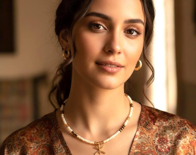 Collier amazigh berbère femme - avec le signe ⵣ amazigh – collier berbère- collier ethnique- bijoux amazighs. Fait main