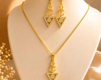 Parure femme 18k- amazigh kabyle berbère minimaliste avec une chaîne acier inoxydable et pierres zircon- parure amazigh - Tout plaqué or 18K