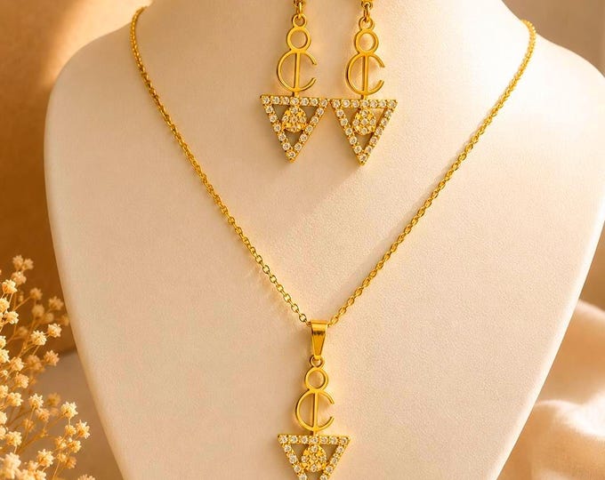 Parure femme 18k- amazigh kabyle berbère minimaliste avec une chaîne acier inoxydable et pierres zircon- parure amazigh - Tout plaqué or 18K