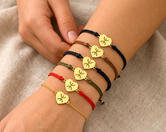 Bracelet amazigh coeur femme- avec le signe ⵣ amazigh – bracelet berbère- bracelet ethnique - Kabyle - acier inoxydable