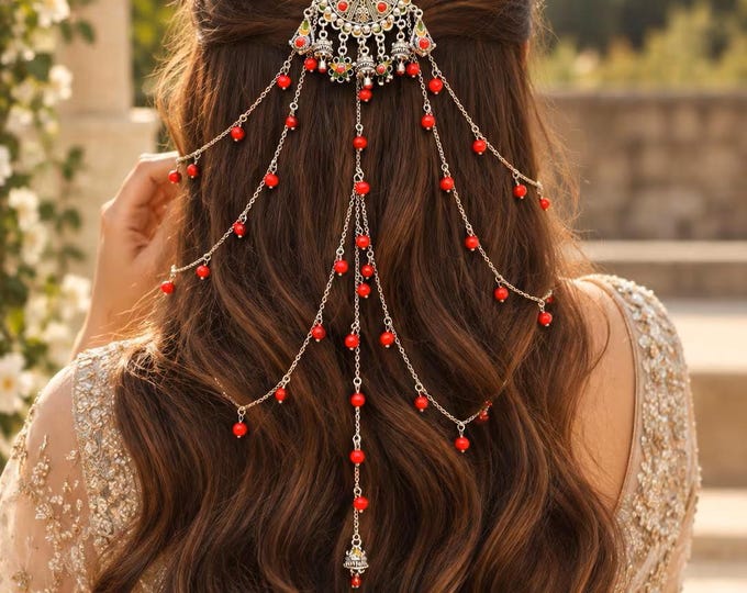 Bijou kabyle pour mariée fait main. Bijou de tête amazigh acier inoxydable - bijou berbère femme -  Fait main