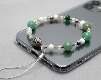 Bijou de téléphone inspiration amazigh berbère pierres naturelles, perles métal émaillé kabyle et perles en verre- Idéal cadeau de noël