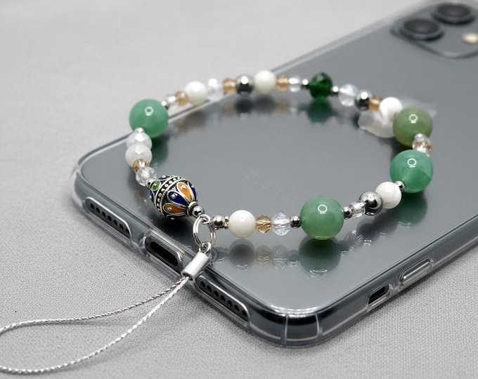 Bijou de téléphone inspiration amazigh berbère pierres naturelles, perles métal émaillé kabyle et perles en verre- Idéal cadeau de noël