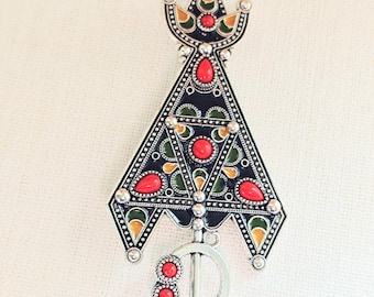 Magnifique broche amazigh berbère femme - berbère- ethnique- bijoux amazighs kabyle en métal émaillé.