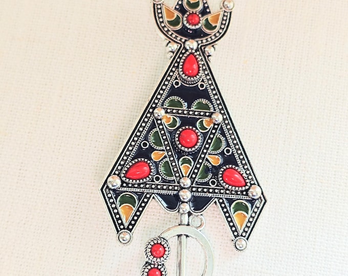 Magnifique broche amazigh berbère femme - berbère- ethnique- bijoux amazighs kabyle en métal émaillé.