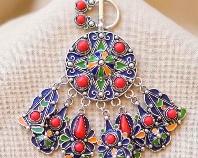 Magnifique broche amazigh berbère femme - berbère- ethnique- bijoux amazighs kabyle en métal émaillé.