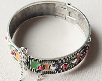 Bracelet kabyle argenté émaillé – Magnifique bracelet traditionnel