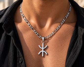 Collier amazigh homme Yaz ⵣ en acier inoxydable, chaîne 4,5 mm et 50 cm