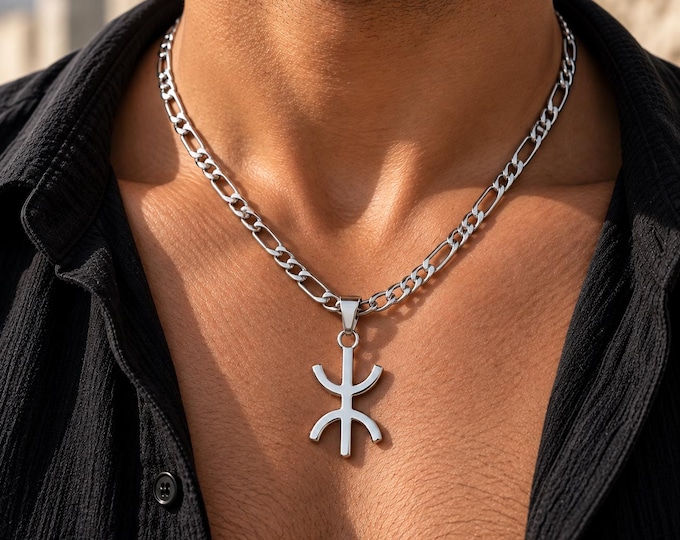 Collier homme - femme- avec le signe ⵣ amazigh – collier berbère- collier ethnique - Grande qualité acier inoxydable