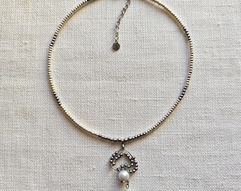 Collier femme cœur fait main acier inoxydable et perles fantaisie