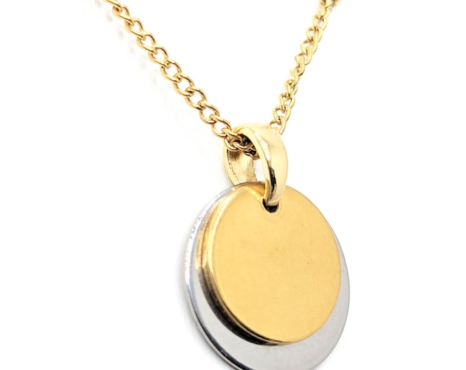 Collier femme couleur or et argent- pendentif et chaine en acier inoxydable- Design minimaliste et élégant