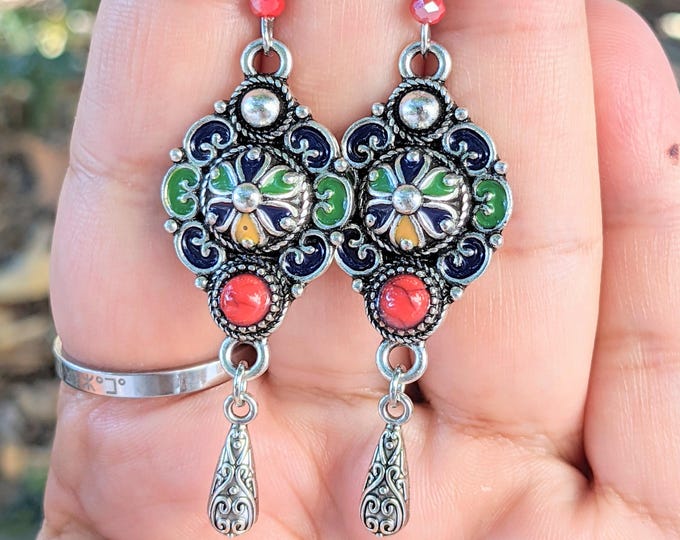 Boucles d'oreilles kabyles acier et Émail – Fait Main à Marseille, amazigh, berbère -  bohèmes - ethnique- bijoux boho