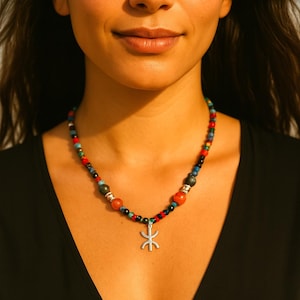Amazigh women&#39;s necklace with natural beads - with the Amazigh ⵣ sign - Berber necklace - ethnic necklace - Handmade, unique jewelry