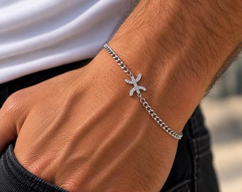 Bracelet amazigh homme Yaz ⵣ en acier inoxydable, chaîne fine réglable 17 + 3 cm