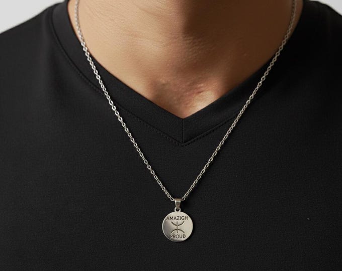 Collier homme - femme- avec le signe ⵣ amazigh – collier berbère- collier ethnique - Grande qualité acier inoxydable