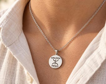 Collier amazigh homme pendentif Yaz ⵣ en acier inoxydable, chaîne fine 45 cm