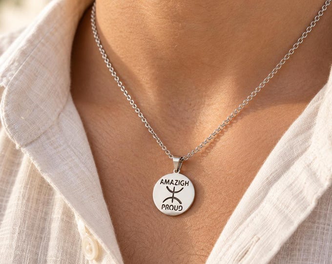 Collier homme - femme- avec le signe ⵣ amazigh – collier berbère- collier ethnique - Grande qualité acier inoxydable