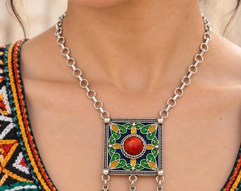 Collier kabyle femme- amazigh kabyle berbère en métal argenté–  ethnique