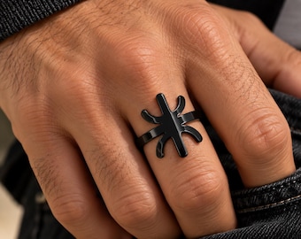 Bague amazigh homme ajustable Yaz ⵣ en acier inoxydable, dorée, argentée ou noire