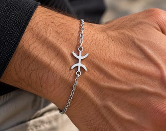 Bracelet amazigh homme Yaz ⵣ en acier inoxydable, chaîne fine réglable 20 + 5 cm