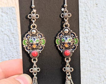 Boucles d'oreilles kabyles acier et Émail – Fait Main à Marseille, amazigh, berbère -  bohèmes - ethnique- bijoux boho