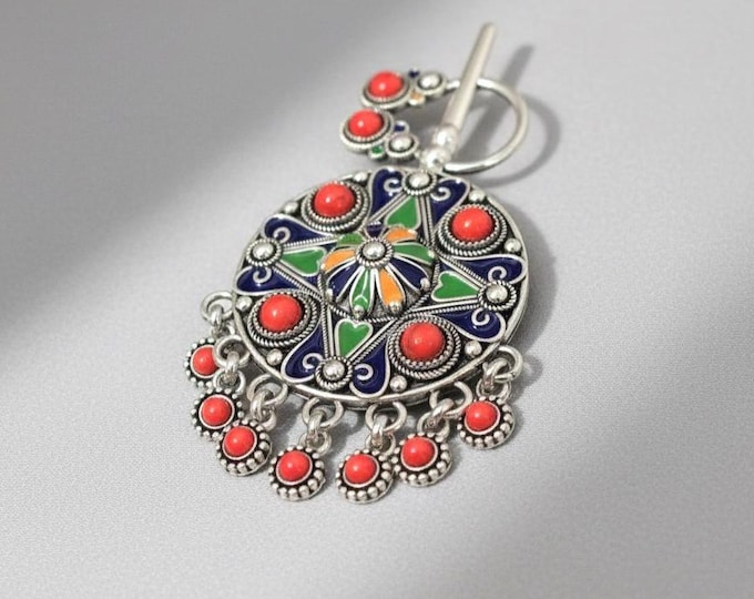 Magnifique broche amazigh berbère femme - berbère- ethnique- bijoux amazighs kabyle en métal émaillé.