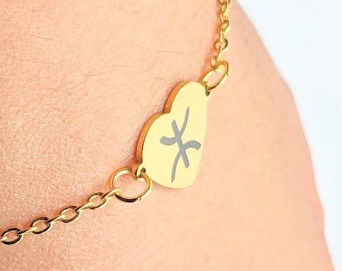 Bracelet amazigh coeur femme- avec le signe ⵣ amazigh – bracelet berbère- bracelet ethnique - Kabyle - acier inoxydable