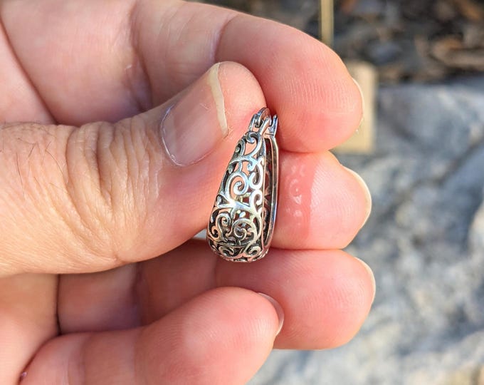 Boucles d'oreilles Argent - avec motifs, style créoles allongées