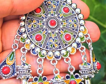 Magnifique broche amazigh berbère femme - berbère- ethnique- bijoux amazighs kabyle en métal émaillé.
