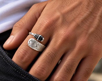 Bague touarègue homme en argent massif 925, gravée à la main, ouverte et ajustable