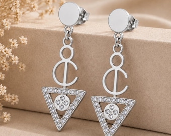 Boucles d'oreilles femme- amazigh kabyle berbère acier inoxydable plaqué rhodium et pierres zircon - Tout plaqué Rhodium