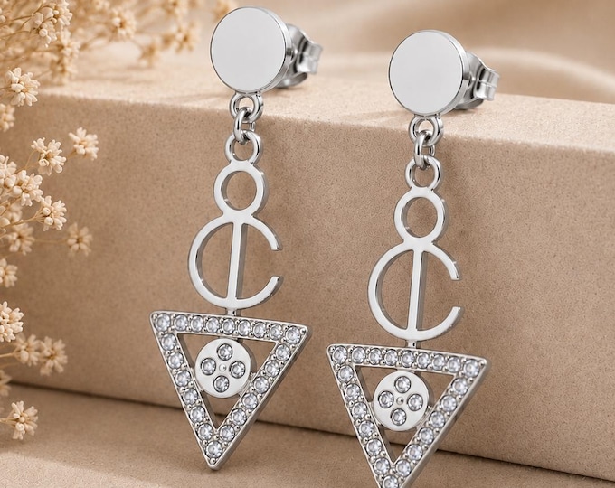 Boucles d'oreilles femme- amazigh kabyle berbère acier inoxydable plaqué rhodium et pierres zircon - Tout plaqué Rhodium