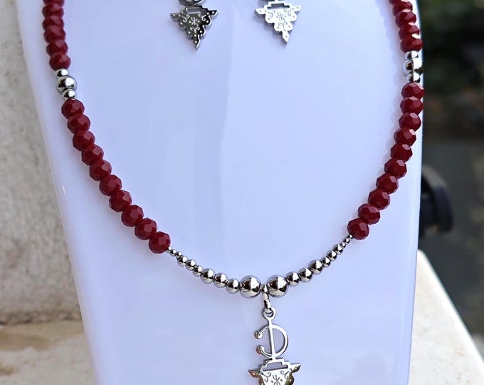 Parure Amazigh Fait Main – Collier & Boucles d’Oreilles – perles en verres facetés et Acier Inoxydable Plaqué rhodium