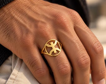 Bague amazigh homme en acier inoxydable, symbole Yaz ⵣ, bijou berbère doré ou argenté