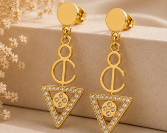 Boucles d'oreilles femme- amazigh kabyle berbère acier inoxydable plaqué or 18k et pierres zircon