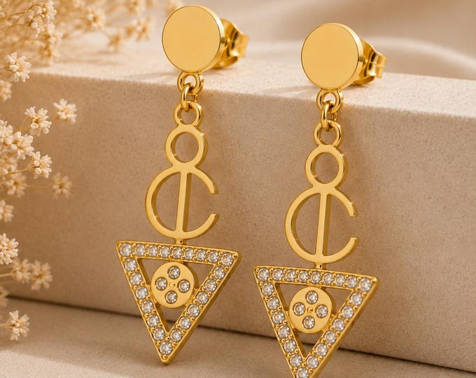 Boucles d'oreilles femme- amazigh kabyle berbère acier inoxydable plaqué or 18k et pierres zircon