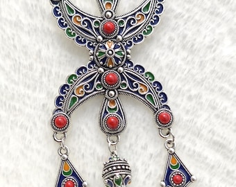 Magnifique broche amazigh berbère femme - berbère- ethnique- bijoux amazighs kabyle en métal émaillé.