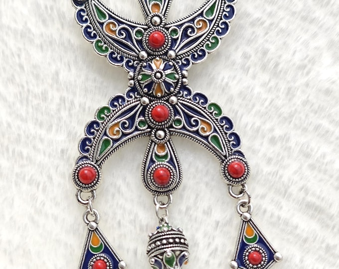 Magnifique broche amazigh berbère femme - berbère- ethnique- bijoux amazighs kabyle en métal émaillé.