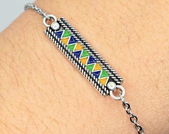 Bracelet kabyle acier inoxydable – Magnifique bracelet acier inoxydable et métal argenté émaillé