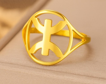 Magnifique bague unisexe - avec le signe ⵣ amazigh – bague berbère- bague ethnique - bague Kabyle - Grande qualité acier inoxydable