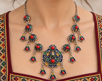 Collier kabyle femme- amazigh kabyle berbère en métal argenté–  ethnique