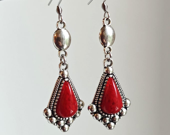 Boucles d'oreilles femme- amazigh kabyle berbère traditionnelle– boucles ethniques en métal argenté