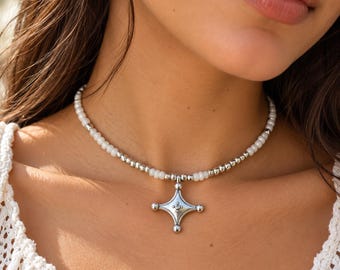 Collier amazigh berbère mixte - Collier  croix du sud Touareg– collier berbère- collier ethnique- bijoux amazighs