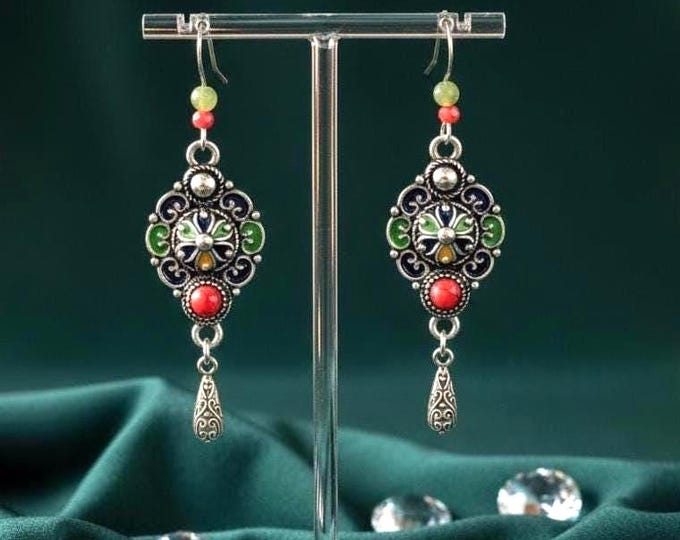 Boucles d'oreilles kabyles acier et Émail – Fait Main à Marseille, amazigh, berbère -  bohèmes - ethnique- bijoux boho
