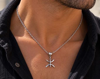 Collier amazigh homme petit Yaz ⵣ de 15 mm, acier inoxydable, chaîne fine 45 cm