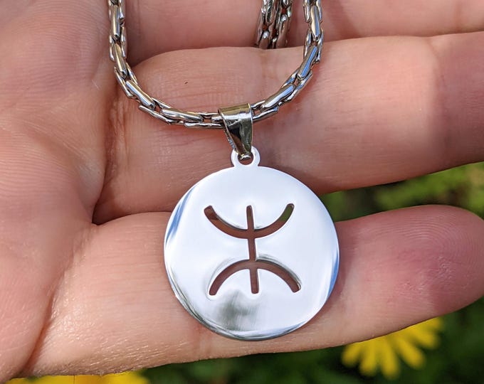 Collier homme avec le signe ⵣ amazigh – collier berbère- collier ethnique - Grande qualité acier inoxydable avec magnifique chaîne 316 L