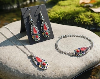 Parure femme- amazigh kabyle berbère traditionnelle minimaliste avec une chaîne– Parure ethnique - parure